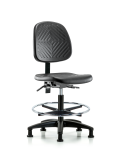 Polyurethane Chair - Medium Bench Height with Medium Back, Seat Tilt, Chrome Foot Ring, & Stationary Glides in Black Polyurethane PMBCH-MB-RG-T1-A0-CF-RG-BLK