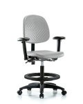 Polyurethane Chair - Medium Bench Height with Medium Back, Seat Tilt, Adjustable Arms, Black Foot Ring, & Casters in Gray Polyurethane PMBCH-MB-RG-T1-A1-BF-RC-GRY