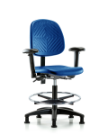 Polyurethane Chair - Medium Bench Height with Medium Back, Seat Tilt, Adjustable Arms, Chrome Foot Ring, & Stationary Glides in Blue Polyurethane PMBCH-MB-RG-T1-A1-CF-RG-BLU