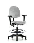 Polyurethane Chair - Medium Bench Height with Medium Back, Seat Tilt, Adjustable Arms, Chrome Foot Ring, & Stationary Glides in Gray Polyurethane PMBCH-MB-RG-T1-A1-CF-RG-GRY