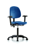 Polyurethane Chair - Medium Bench Height with Medium Back, Seat Tilt, Adjustable Arms, & Casters in Blue Polyurethane PMBCH-MB-RG-T1-A1-NF-RC-BLU