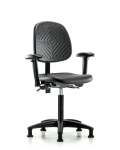 Polyurethane Chair - Medium Bench Height with Medium Back, Seat Tilt, Adjustable Arms, & Stationary Glides in Black Polyurethane PMBCH-MB-RG-T1-A1-NF-RG-BLK