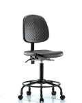 Polyurethane Chair with Round Tube Base - Medium Bench Height with Medium Back & Casters in Black Polyurethane PMBCH-MB-RT-T0-A0-RC-BLK