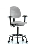 Polyurethane Chair with Round Tube Base - Medium Bench Height with Medium Back, Adjustable Arms, & Casters in Gray Polyurethane PMBCH-MB-RT-T0-A1-RC-GRY
