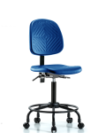 Polyurethane Chair with Round Tube Base - Medium Bench Height with Medium Back, Seat Tilt, & Casters in Blue Polyurethane PMBCH-MB-RT-T1-A0-RC-BLU