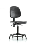 Polyurethane Chair with Round Tube Base - Medium Bench Height with Medium Back, Seat Tilt, & Stationary Glides in Black Polyurethane PMBCH-MB-RT-T1-A0-RG-BLK