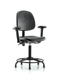 Polyurethane Chair with Round Tube Base - Medium Bench Height with Medium Back, Seat Tilt, Adjustable Arms, & Stationary Glides in Black Polyurethane PMBCH-MB-RT-T1-A1-RG-BLK