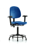 Polyurethane Chair with Round Tube Base - Medium Bench Height with Medium Back, Seat Tilt, Adjustable Arms, & Stationary Glides in Blue Polyurethane PMBCH-MB-RT-T1-A1-RG-BLU