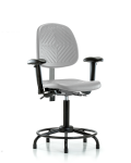 Polyurethane Chair with Round Tube Base - Medium Bench Height with Medium Back, Seat Tilt, Adjustable Arms, & Stationary Glides in Gray Polyurethane PMBCH-MB-RT-T1-A1-RG-GRY