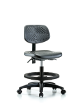 Polyurethane Chair - Medium Bench Height with Black Foot Ring & Casters in Black Polyurethane PMBCH-RG-T0-A0-BF-RC-BLK