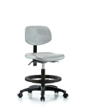 Polyurethane Chair - Medium Bench Height with Black Foot Ring & Casters in Gray Polyurethane PMBCH-RG-T0-A0-BF-RC-GRY