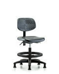 Polyurethane Chair - Medium Bench Height with Black Foot Ring & Stationary Glides in Black Polyurethane PMBCH-RG-T0-A0-BF-RG-BLK