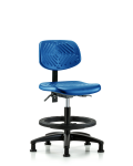 Polyurethane Chair - Medium Bench Height with Black Foot Ring & Stationary Glides in Blue Polyurethane PMBCH-RG-T0-A0-BF-RG-BLU