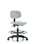 Polyurethane Chair - Medium Bench Height with Chrome Foot Ring & Casters in Gray Polyurethane PMBCH-RG-T0-A0-CF-RC-GRY