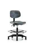 Polyurethane Chair - Medium Bench Height with Chrome Foot Ring & Stationary Glides in Black Polyurethane PMBCH-RG-T0-A0-CF-RG-BLK