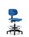 Polyurethane Chair - Medium Bench Height with Chrome Foot Ring & Stationary Glides in Blue Polyurethane PMBCH-RG-T0-A0-CF-RG-BLU