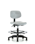 Polyurethane Chair - Medium Bench Height with Chrome Foot Ring & Stationary Glides in Gray Polyurethane PMBCH-RG-T0-A0-CF-RG-GRY