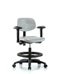 Polyurethane Chair - Medium Bench Height with Adjustable Arms, Black Foot Ring, & Casters in Gray Polyurethane PMBCH-RG-T0-A1-BF-RC-GRY
