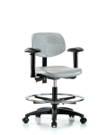 Polyurethane Chair - Medium Bench Height with Adjustable Arms, Chrome Foot Ring, & Casters in Gray Polyurethane PMBCH-RG-T0-A1-CF-RC-GRY