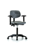 Polyurethane Chair - Medium Bench Height with Adjustable Arms & Casters in Black Polyurethane PMBCH-RG-T0-A1-NF-RC-BLK