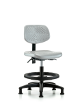 Polyurethane Chair - Medium Bench Height with Seat Tilt, Black Foot Ring, & Stationary Glides in Gray Polyurethane PMBCH-RG-T1-A0-BF-RG-GRY