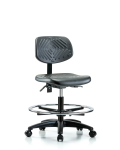 Polyurethane Chair - Medium Bench Height with Seat Tilt, Chrome Foot Ring, & Casters in Black Polyurethane PMBCH-RG-T1-A0-CF-RC-BLK