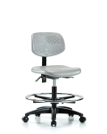 Polyurethane Chair - Medium Bench Height with Seat Tilt, Chrome Foot Ring, & Casters in Gray Polyurethane PMBCH-RG-T1-A0-CF-RC-GRY