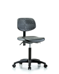 Polyurethane Chair - Medium Bench Height with Seat Tilt & Casters in Black Polyurethane PMBCH-RG-T1-A0-NF-RC-BLK