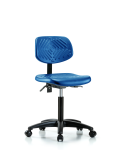 Polyurethane Chair - Medium Bench Height with Seat Tilt & Casters in Blue Polyurethane PMBCH-RG-T1-A0-NF-RC-BLU