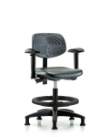 Polyurethane Chair - Medium Bench Height with Seat Tilt, Adjustable Arms, Black Foot Ring, & Stationary Glides in Black Polyurethane PMBCH-RG-T1-A1-BF-RG-BLK