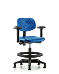 Polyurethane Chair - Medium Bench Height with Seat Tilt, Adjustable Arms, Black Foot Ring, & Stationary Glides in Blue Polyurethane PMBCH-RG-T1-A1-BF-RG-BLU