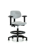 Polyurethane Chair - Medium Bench Height with Seat Tilt, Adjustable Arms, Black Foot Ring, & Stationary Glides in Gray Polyurethane PMBCH-RG-T1-A1-BF-RG-GRY