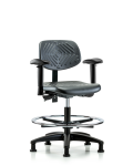Polyurethane Chair - Medium Bench Height with Seat Tilt, Adjustable Arms, Chrome Foot Ring, & Stationary Glides in Black Polyurethane PMBCH-RG-T1-A1-CF-RG-BLK