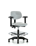 Polyurethane Chair - Medium Bench Height with Seat Tilt, Adjustable Arms, Chrome Foot Ring, & Stationary Glides in Gray Polyurethane PMBCH-RG-T1-A1-CF-RG-GRY