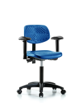 Polyurethane Chair - Medium Bench Height with Seat Tilt, Adjustable Arms, & Casters in Blue Polyurethane PMBCH-RG-T1-A1-NF-RC-BLU