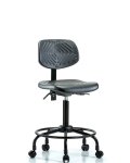 Polyurethane Chair Round Tube Base - Medium Bench Height with Casters in Black Polyurethane PMBCH-RT-T0-A0-RC-BLK