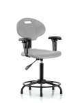 Polyurethane Chair Round Tube Base - Medium Bench Height with Adjustable Arms & Stationary Glides in Gray Polyurethane PMBCH-RT-T0-A1-RG-GRY