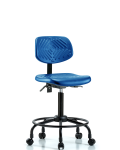 Polyurethane Chair Round Tube Base - Medium Bench Height with Seat Tilt & Casters in Blue Polyurethane PMBCH-RT-T1-A0-RC-BLU