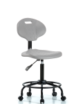 Polyurethane Chair Round Tube Base - Medium Bench Height with Seat Tilt & Casters in Gray Polyurethane PMBCH-RT-T1-A0-RC-GRY