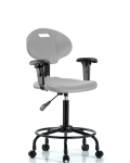 Polyurethane Chair Round Tube Base - Medium Bench Height with Seat Tilt, Adjustable Arms, & Casters in Gray Polyurethane PMBCH-RT-T1-A1-RC-GRY