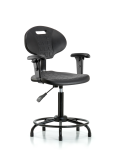 Polyurethane Chair Round Tube Base - Medium Bench Height with Seat Tilt, Adjustable Arms, & Stationary Glides in Black Polyurethane PMBCH-RT-T1-A1-RG-BLK