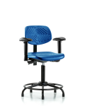 Polyurethane Chair Round Tube Base - Medium Bench Height with Seat Tilt, Adjustable Arms, & Stationary Glides in Blue Polyurethane PMBCH-RT-T1-A1-RG-BLU