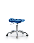 Polyurethane Tractor Stool Chrome - Desk Height with Chrome Casters in Blue Polyurethane PTDHSL-CR-CC-BLU