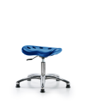 Polyurethane Tractor Stool Chrome - Desk Height with Stationary Glides in Blue Polyurethane PTDHSL-CR-RG-BLU