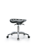 Polyurethane Tractor Sit-Stand Stool Chrome - Desk Height with Chrome Casters in Black Polyurethane PTDHSO-CR-CC-BLK