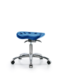 Polyurethane Tractor Sit-Stand Stool Chrome - Desk Height with Chrome Casters in Blue Polyurethane PTDHSO-CR-CC-BLU