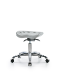 Polyurethane Tractor Sit-Stand Stool Chrome - Desk Height with Chrome Casters in Gray Polyurethane PTDHSO-CR-CC-GRY