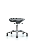 Polyurethane Tractor Sit-Stand Stool Chrome - Desk Height with Stationary Glides in Black Polyurethane PTDHSO-CR-RG-BLK