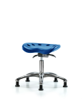 Polyurethane Tractor Sit-Stand Stool Chrome - Desk Height with Stationary Glides in Blue Polyurethane PTDHSO-CR-RG-BLU