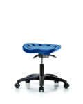 Polyurethane Tractor Sit-Stand Stool - Desk Height with Casters in Blue Polyurethane PTDHSO-RG-RC-BLU